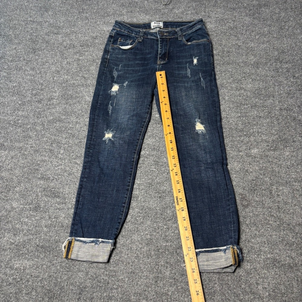 Acne Studios Tram Lt  Women's  size 24 distressed  Slim Jeans Dark Wash Blue - Picture 14 of 16